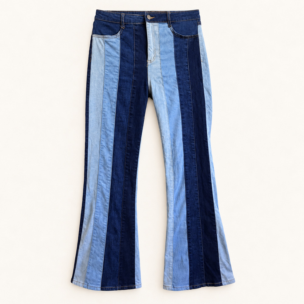 Altar'd State Two Tone Patchwork Flare Jeans High Rise Colorblock Denim 30